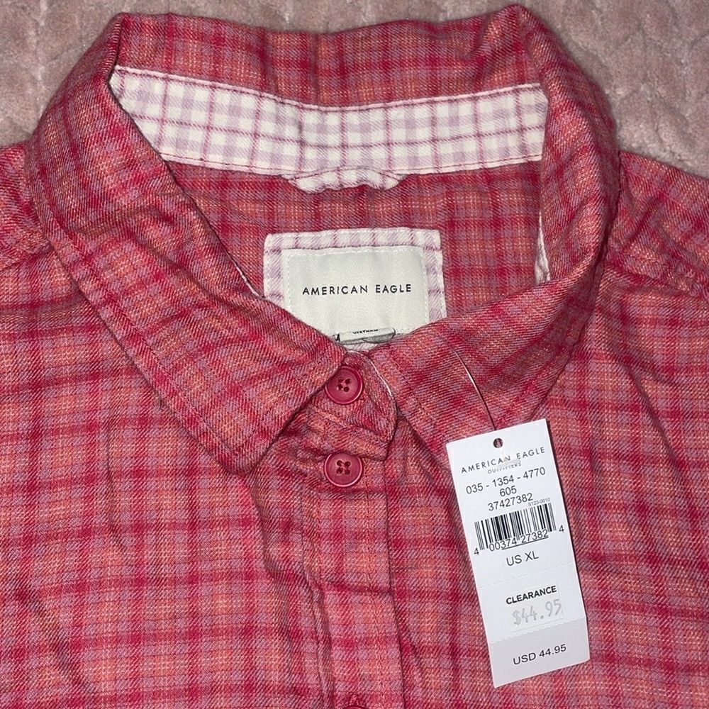 American Eagle Outfitters Womens Pink Plaid Button Front Blouse - Picture 3 of 6